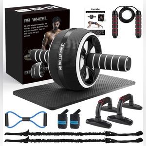 ab roller wheel/10-in-1 exercise wheel/resistance band/knee mat/rope/push-up bar